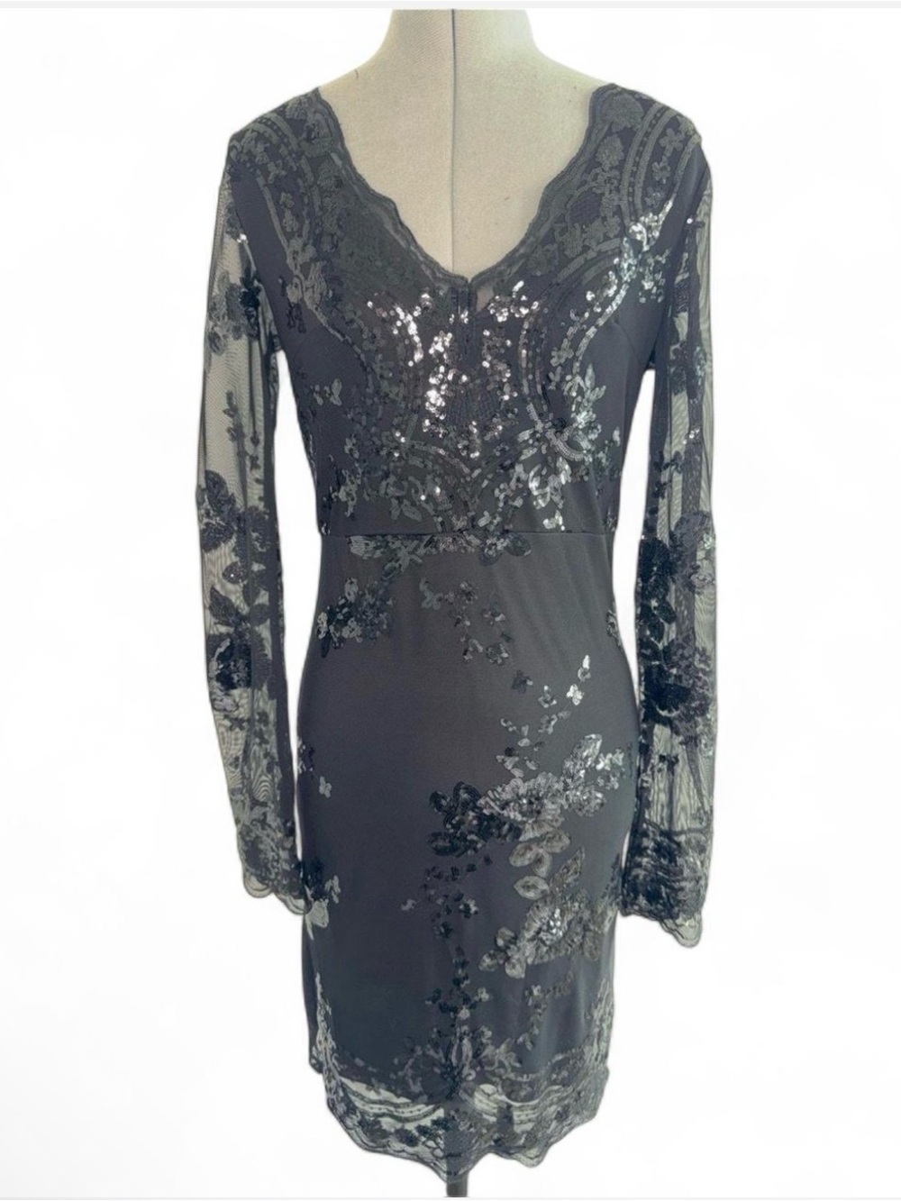 Stunning and Elegant Black Sequin Lace Sheath Dress